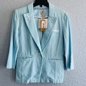 Strapped Blue and white blazer with sailor detail buttons. MSRP $139. COTTON